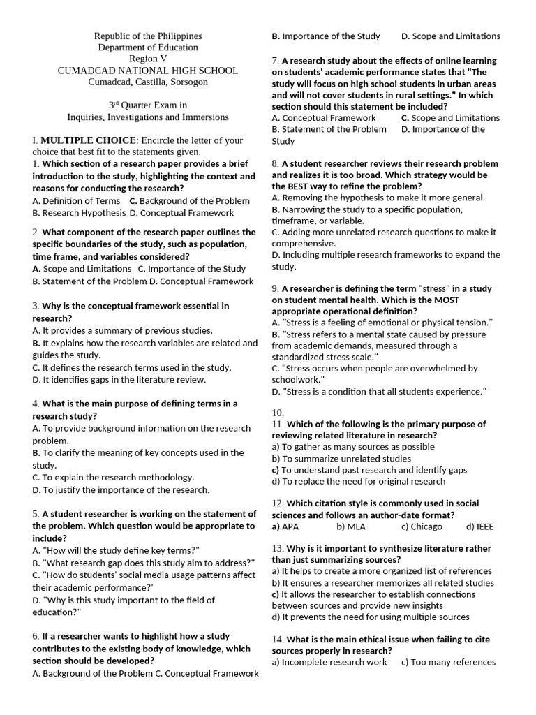 3rdq 3is Exam | PDF | Sampling (Statistics) | Survey Methodology