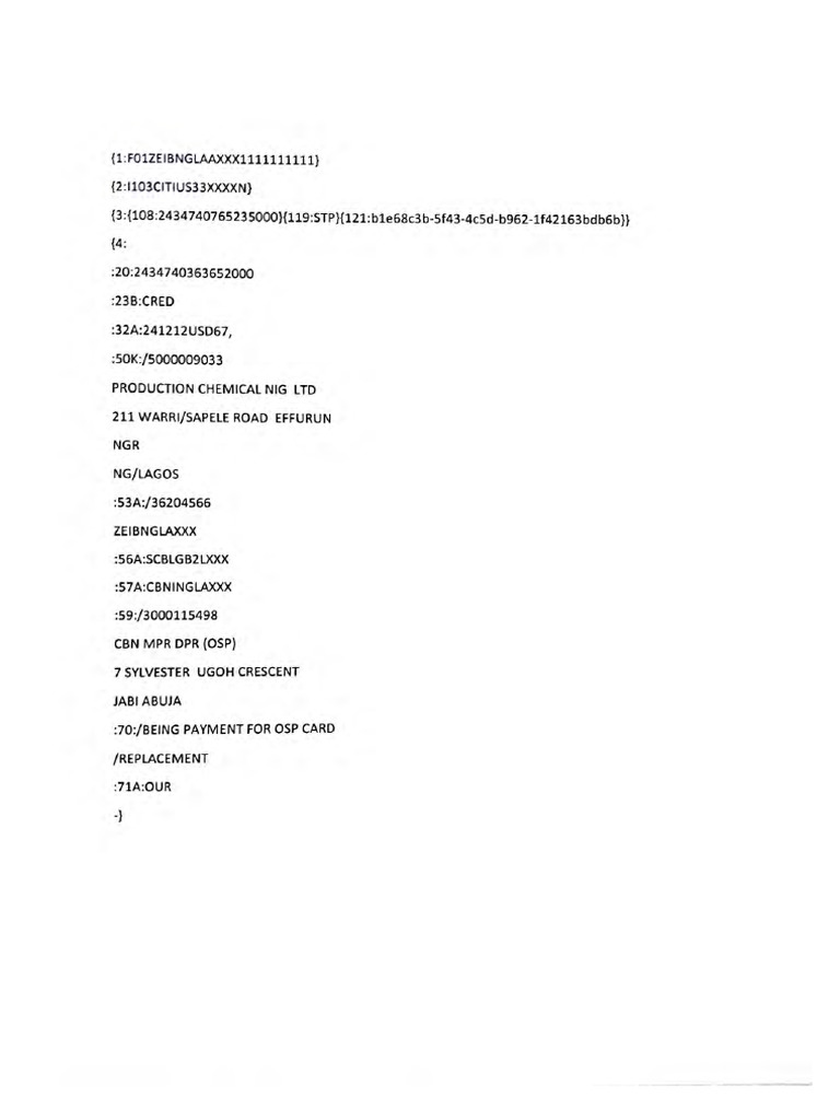OSP Swift Telex Advice - Oge Card Reissue 2024 | PDF