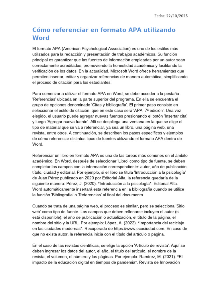 Referencias APA en Word: Guía Práctica | PDF | Estilo apa | Blog