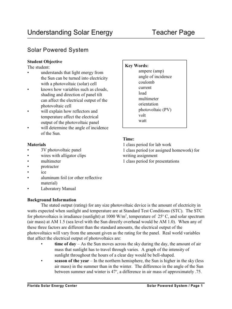 Florida Solar Energy: Photovoltaic Basics | PDF | Photovoltaics | Solar ...