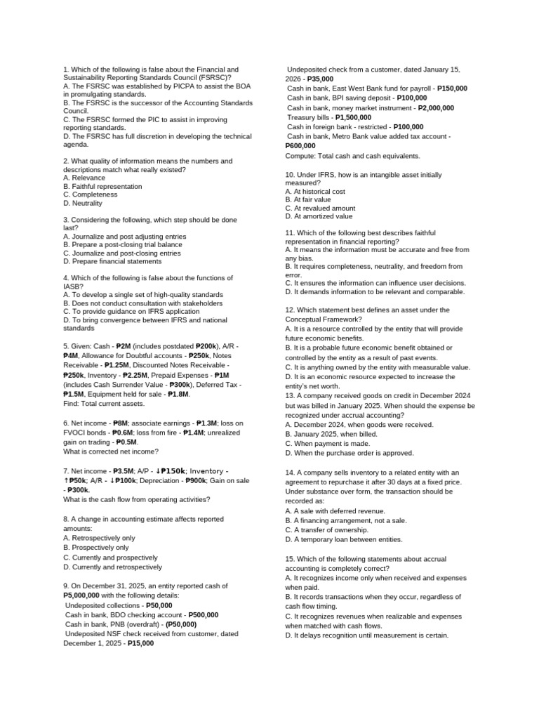 Financial Reporting Standards Quiz | PDF | Depreciation | Income