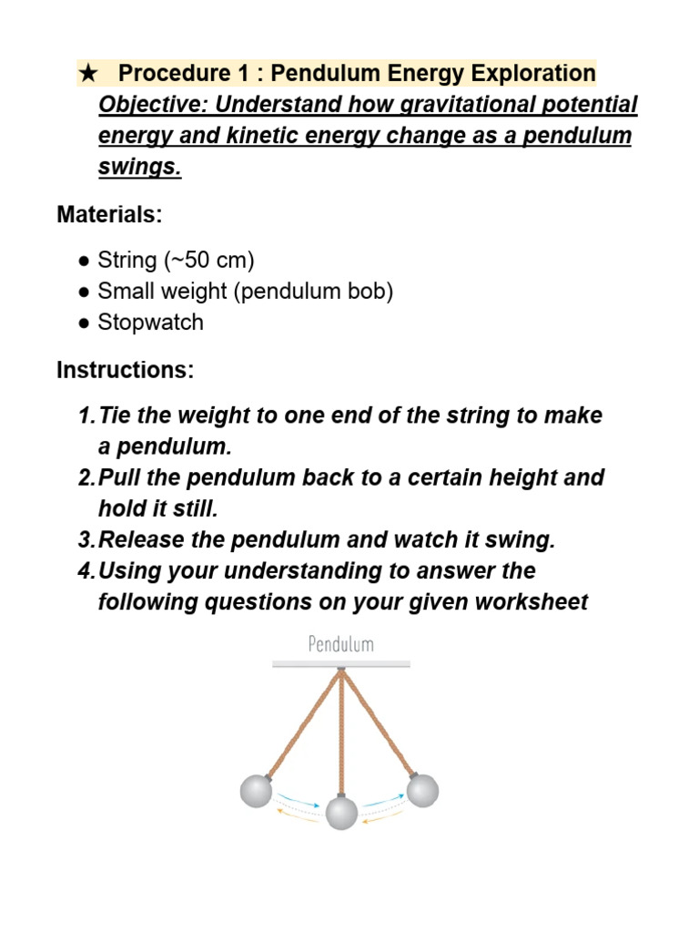 Energy and Motion Experiments Guide | PDF | Pendulum | Weight