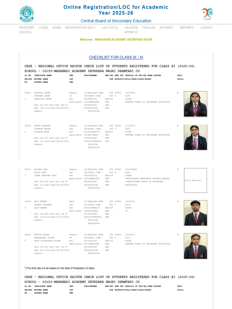 CBSE Class XI Registration Checklist 2025-26 | PDF | Government Of ...