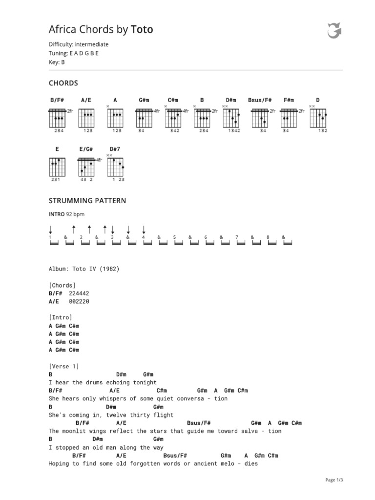Africa Chords by Tototabs at Ultimate Guitar Archive | PDF