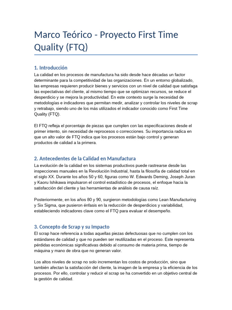 Qué es el FTQ en Calidad | PDF | Lean Manufacturing | Calidad (comercial)