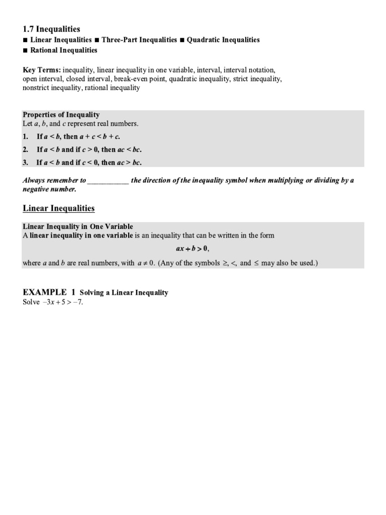 1.7 InequalitiesStudent Notes | PDF