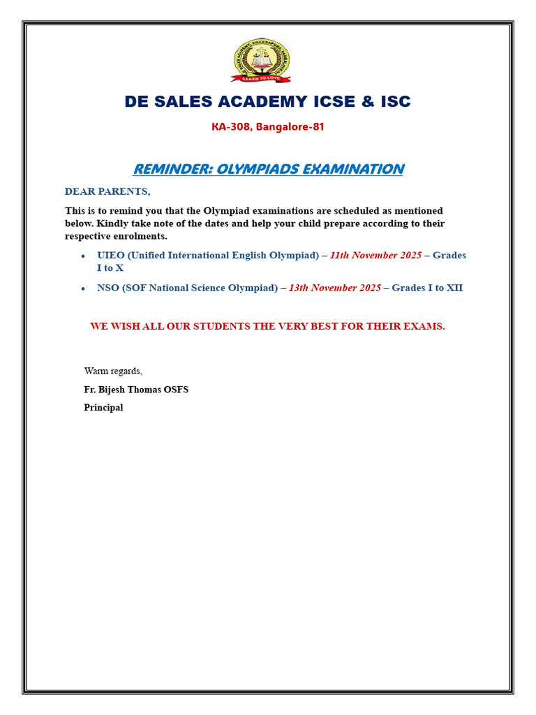 OLYMPIAD - Reminder | PDF