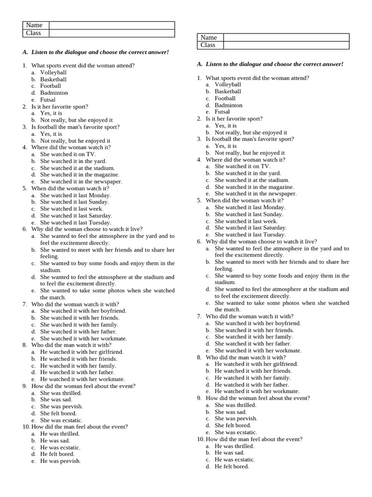 Soal Listening Bab 2 Kls 10 | PDF | Chess Theory | Chess