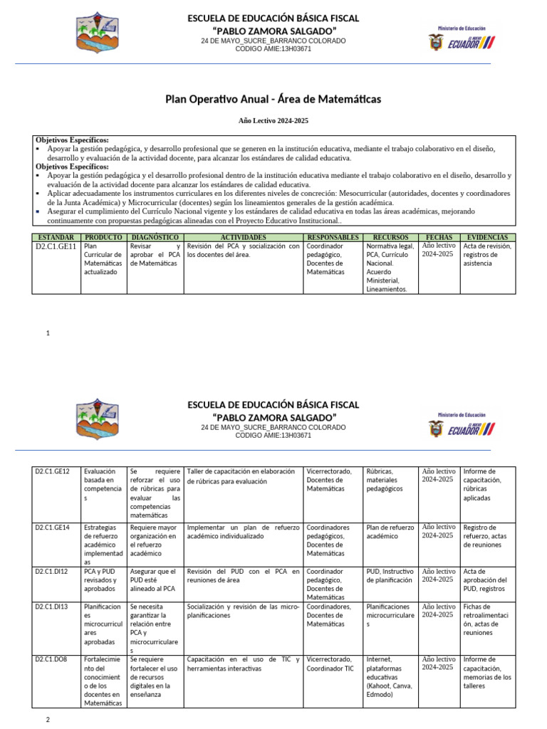 Poa Matemática 2024-2025 | PDF | Plan de estudios | Educación primaria