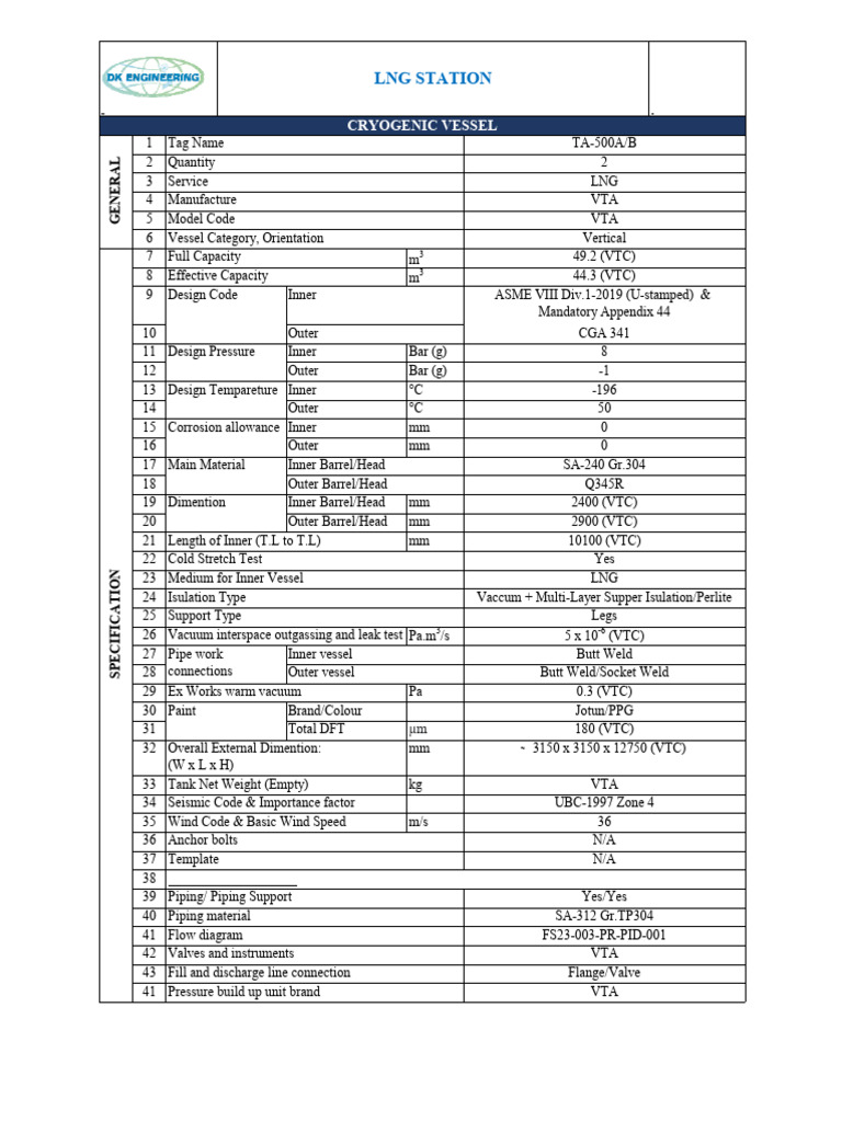 Cryogenic Vessel and LNG Station Specs | PDF | Gases | Mechanical ...