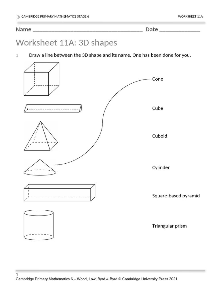 3D Shapes Worksheet for Stage 6 | PDF