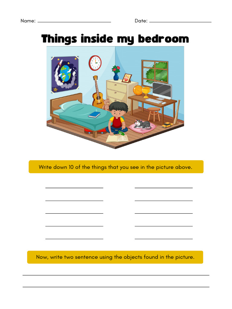 Things Inside My Classroom English Vocabulary Worksheet in Blue Yellow ...