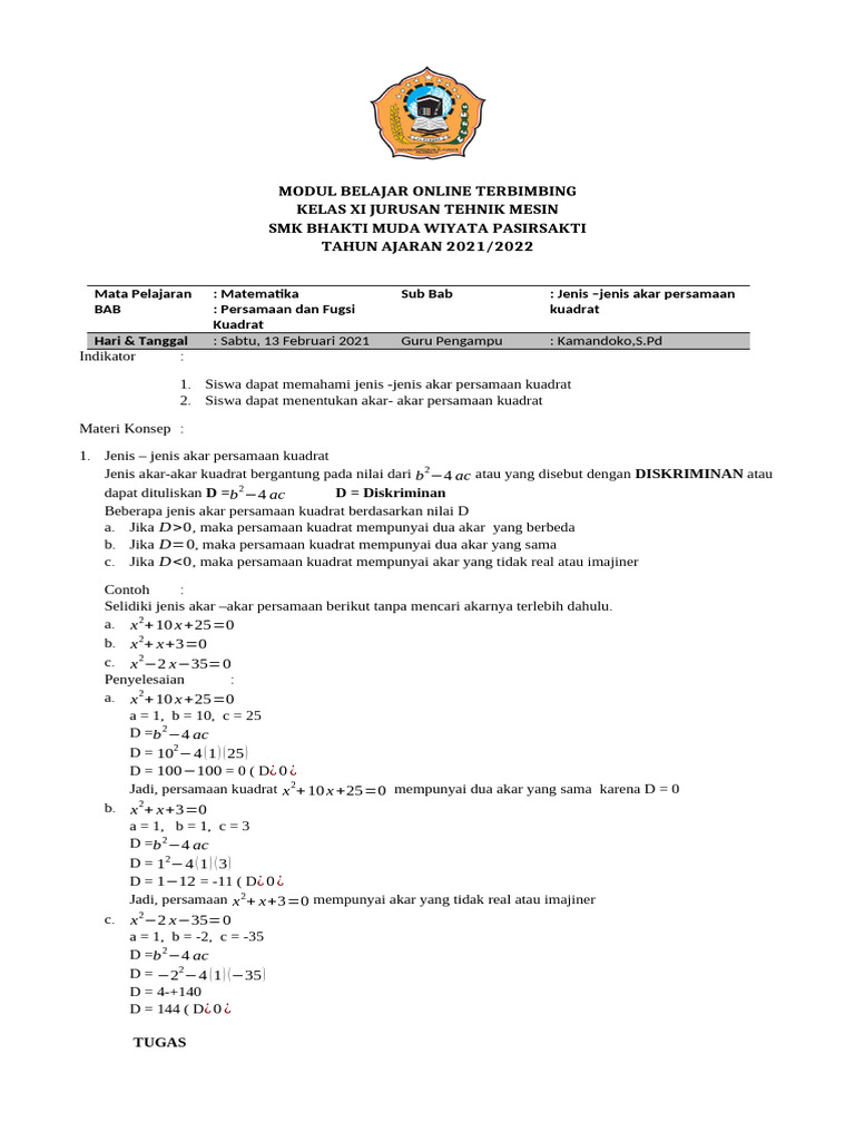 Modul Belajar Online MTK 2 | PDF