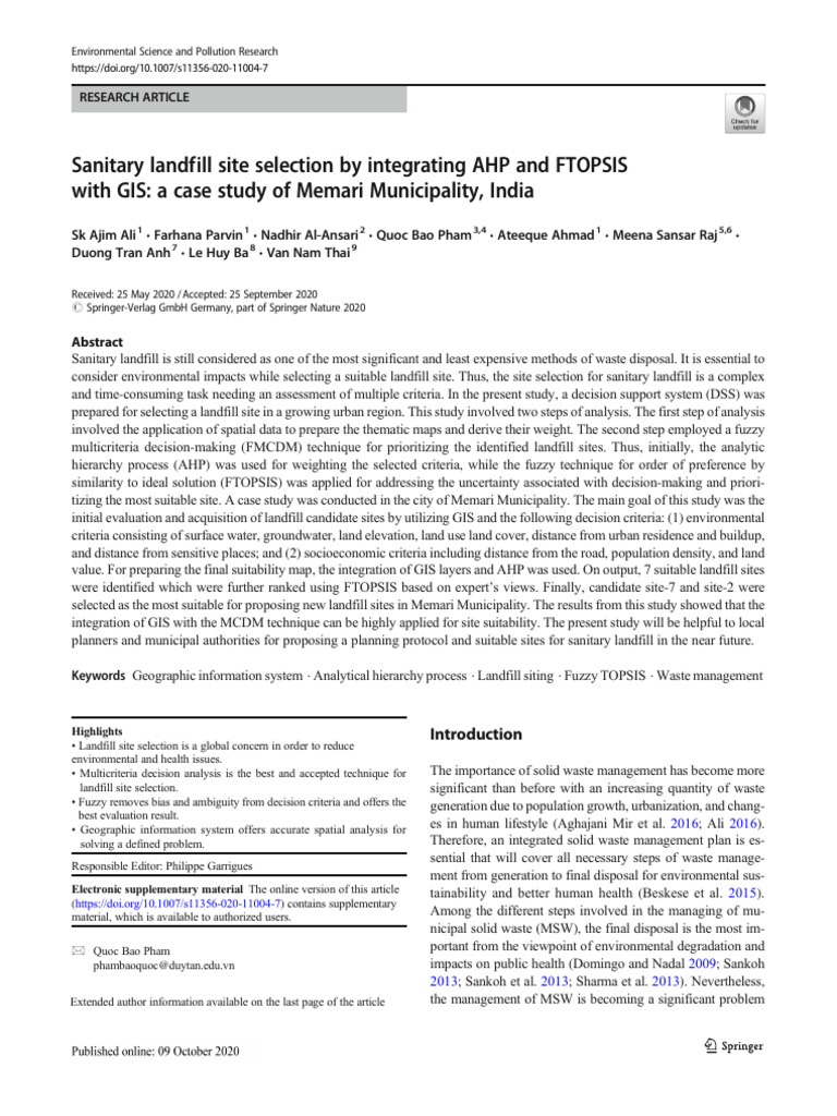 Landfill Site Selection Using AHP and FTOPSIS | PDF | Geographic ...