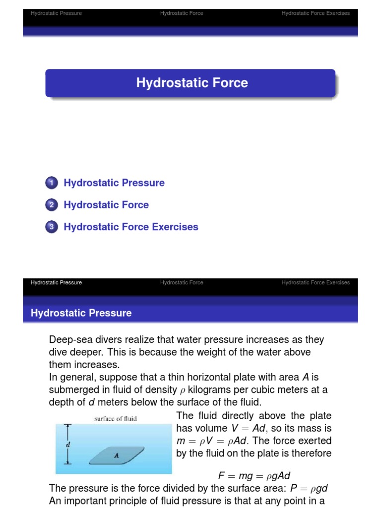 6.7 Hydro Static Force | PDF | Pressure | Liquids
