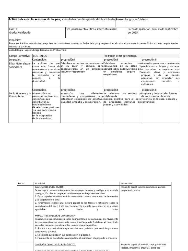 Actividades para la Semana de la Paz | PDF | Paz | Escuelas