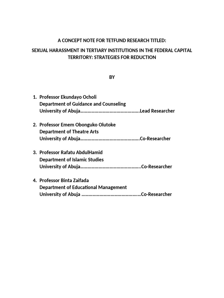 A CONCEPT NOTE FOR TETFUND RESEARCH TITLED (2) | PDF | Sexual ...