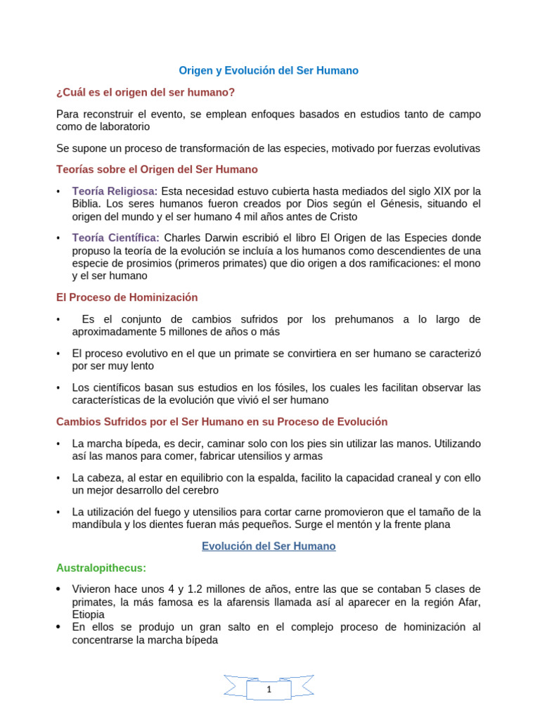 Origen y Evolución del Ser Humano | PDF | Homo | Evolución humana