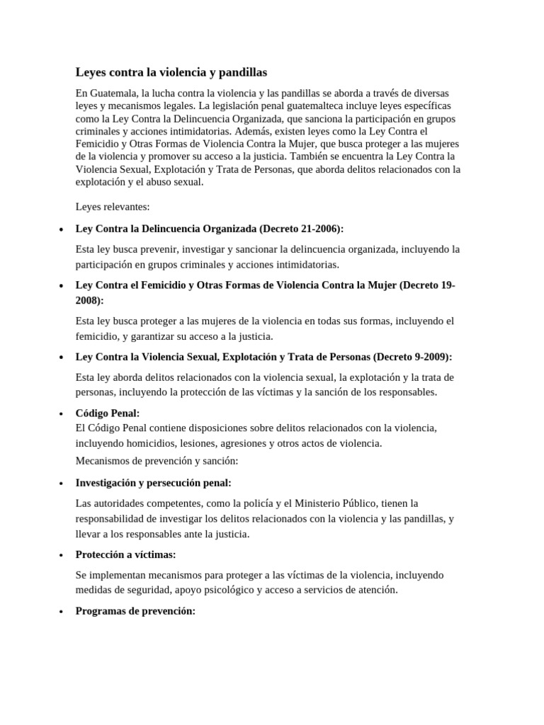 Leyes Violencia y Pandillas | PDF | Violencia | La violencia contra las ...