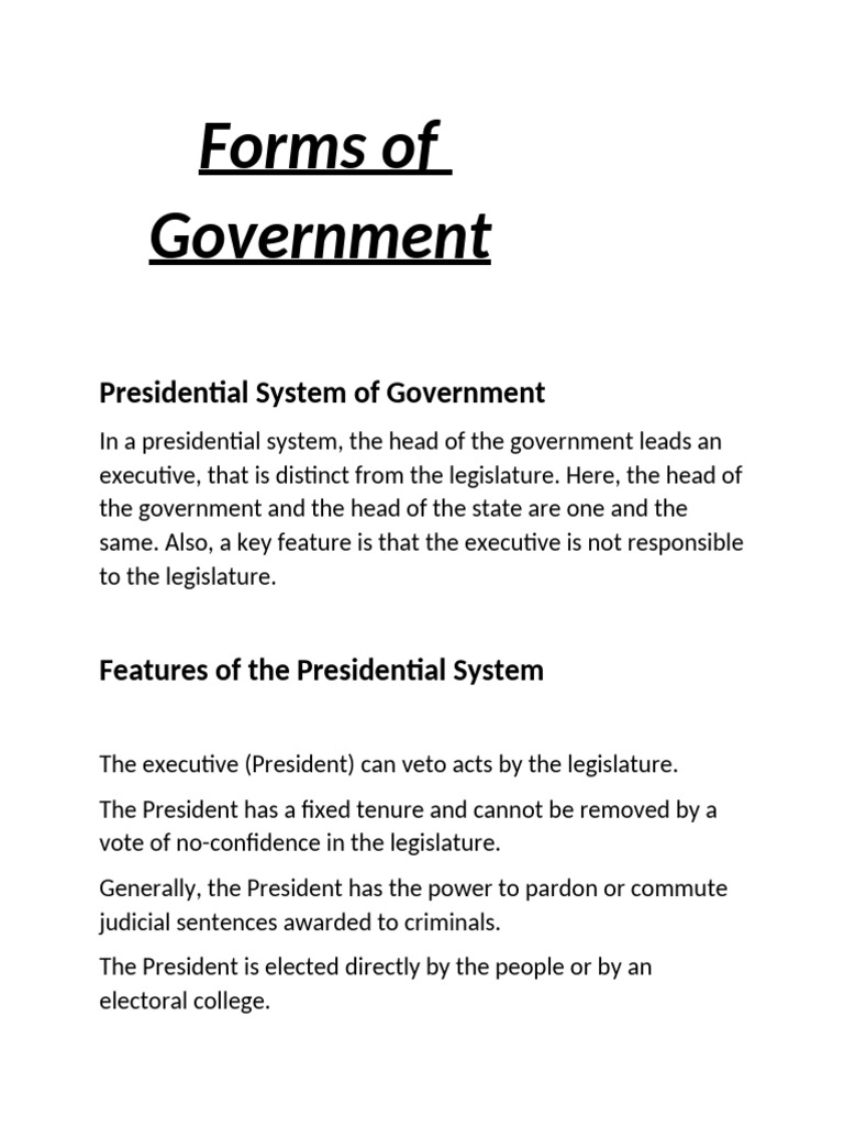 Forms of Government | PDF | Legislature | World Politics