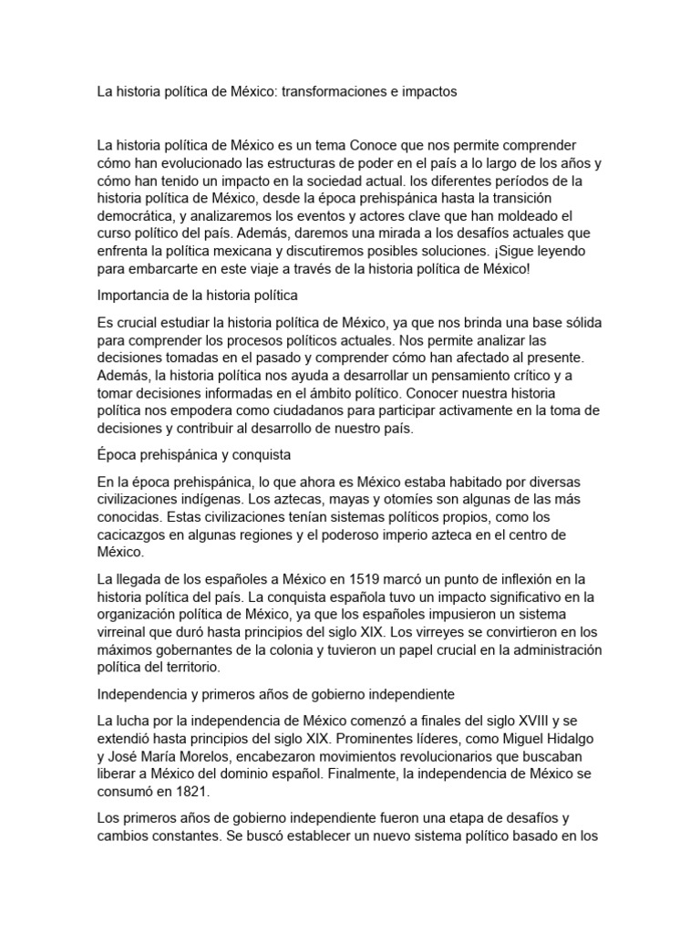Historia Política de México: Evolución y Retos | PDF | México | Partido ...