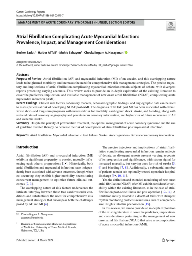 Atrial Fibrilation Complicating Acute Myocardial Infaction | PDF ...