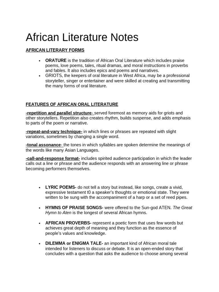 African Literature Notes | PDF | Poetry | Persian Literature