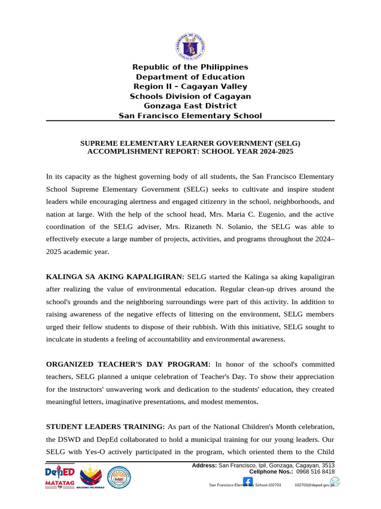 SELG Accomplishment Report 2024-2025 | PDF