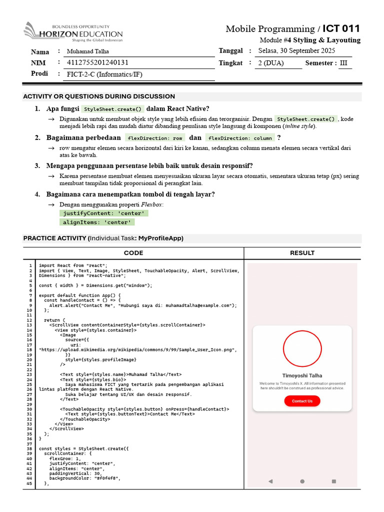ICT 011 Mobile Programming Module #4 Styling & Layouting - If2B ...