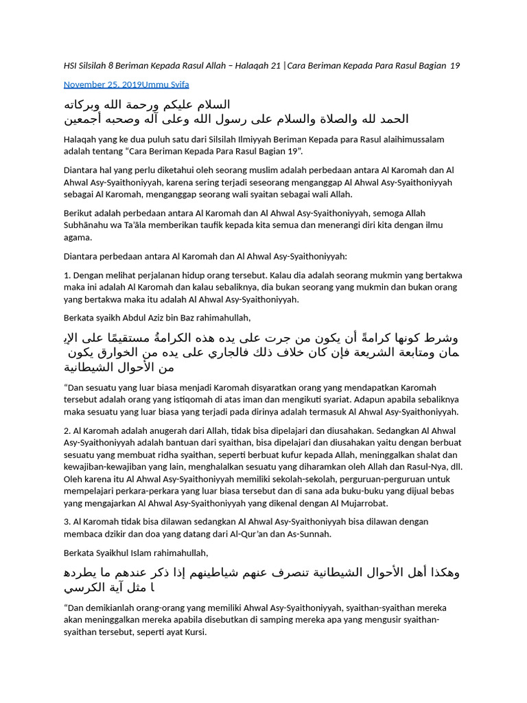 Perbedaan Al Karomah dan Ahwal Syaitan | PDF