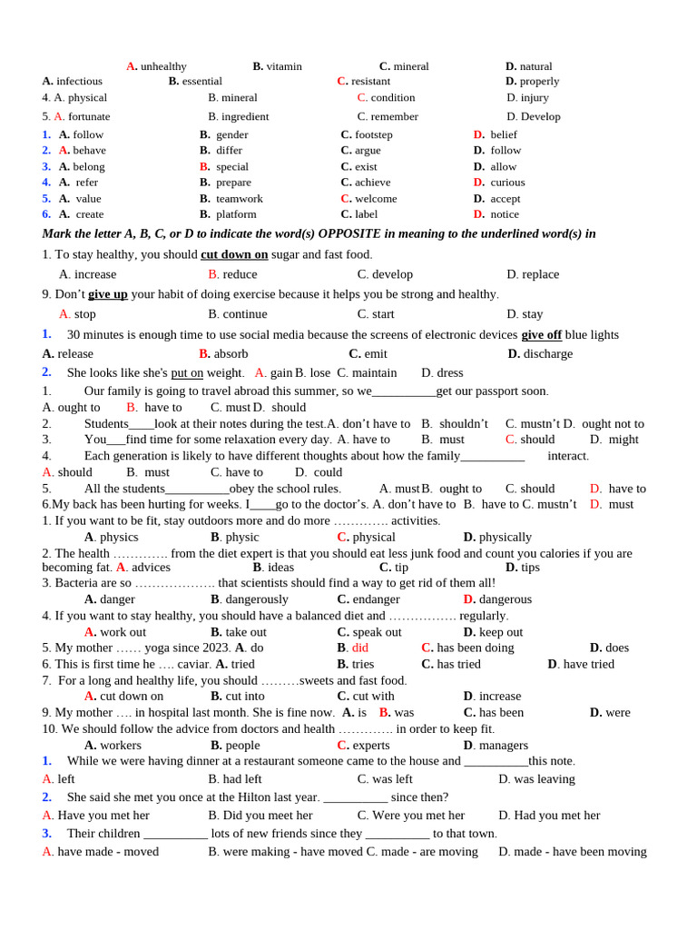 Vocabulary and Grammar Practice Test | PDF | City | Infrastructure
