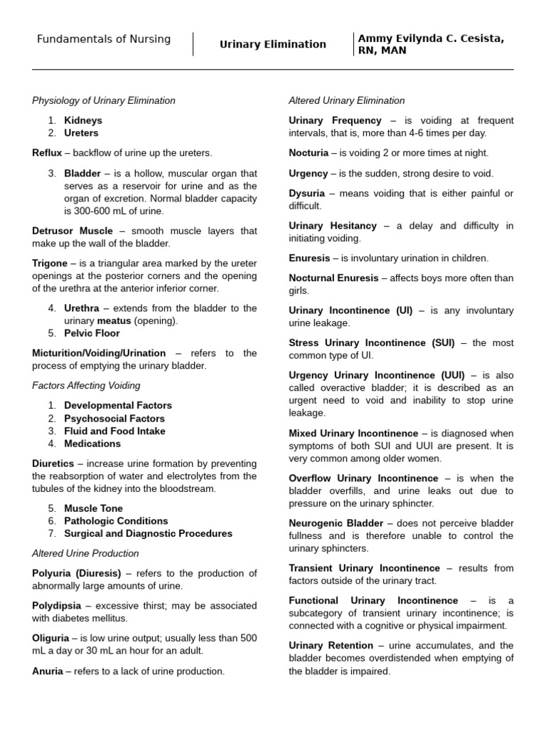 Urinary Elimination | PDF | Urinary Incontinence | Urinary System