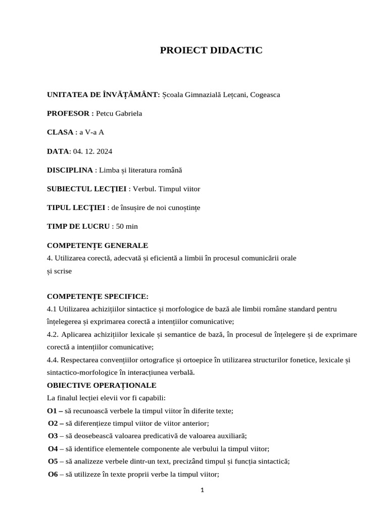 Verbul. Timpul Viitor | PDF