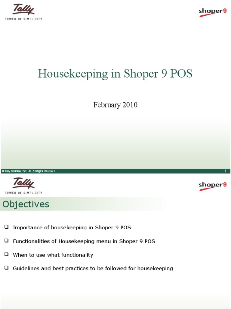 Housekeeping in Shoper 9 POS - Tally Features - Tally Helpdesk - Tally ...