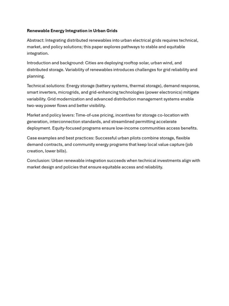 Renewable Energy Integration in Urban Grids | PDF