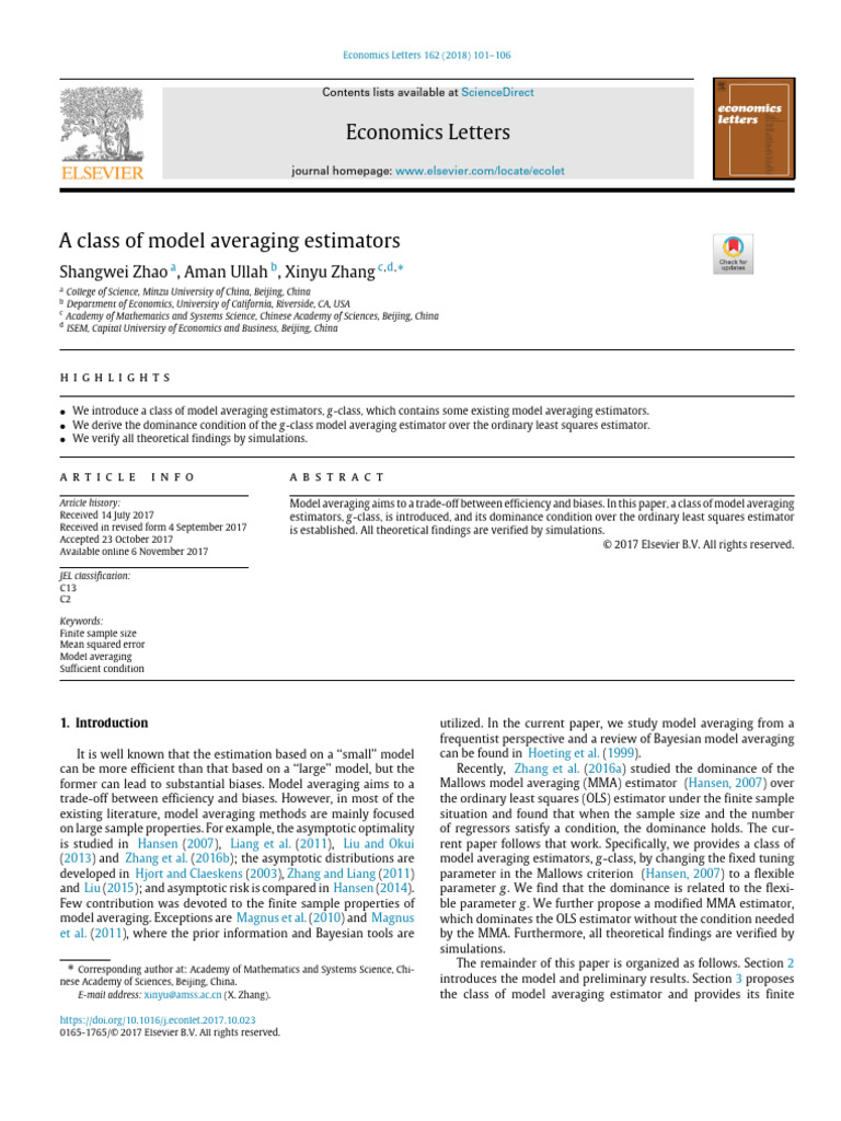 A Class of Model Averaging Estimators 2018 Economics Letters | PDF ...