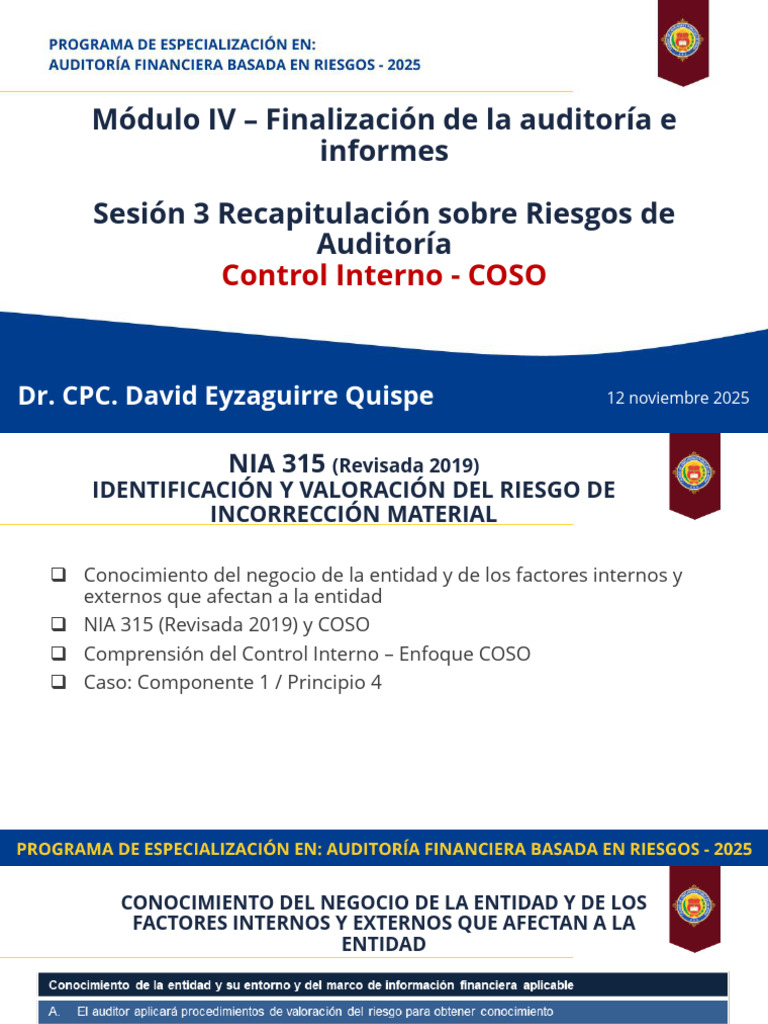 Riesgos de Auditoría y Control Interno COSO | PDF