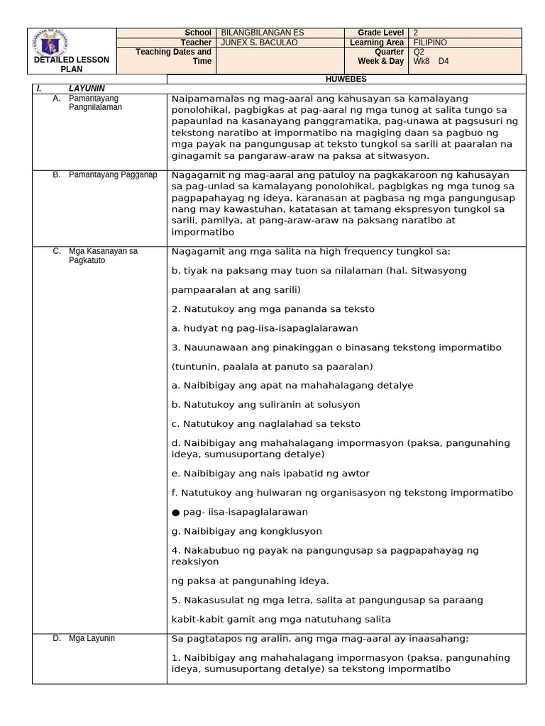 DLP Filipino q2 Wk8 d4 | PDF