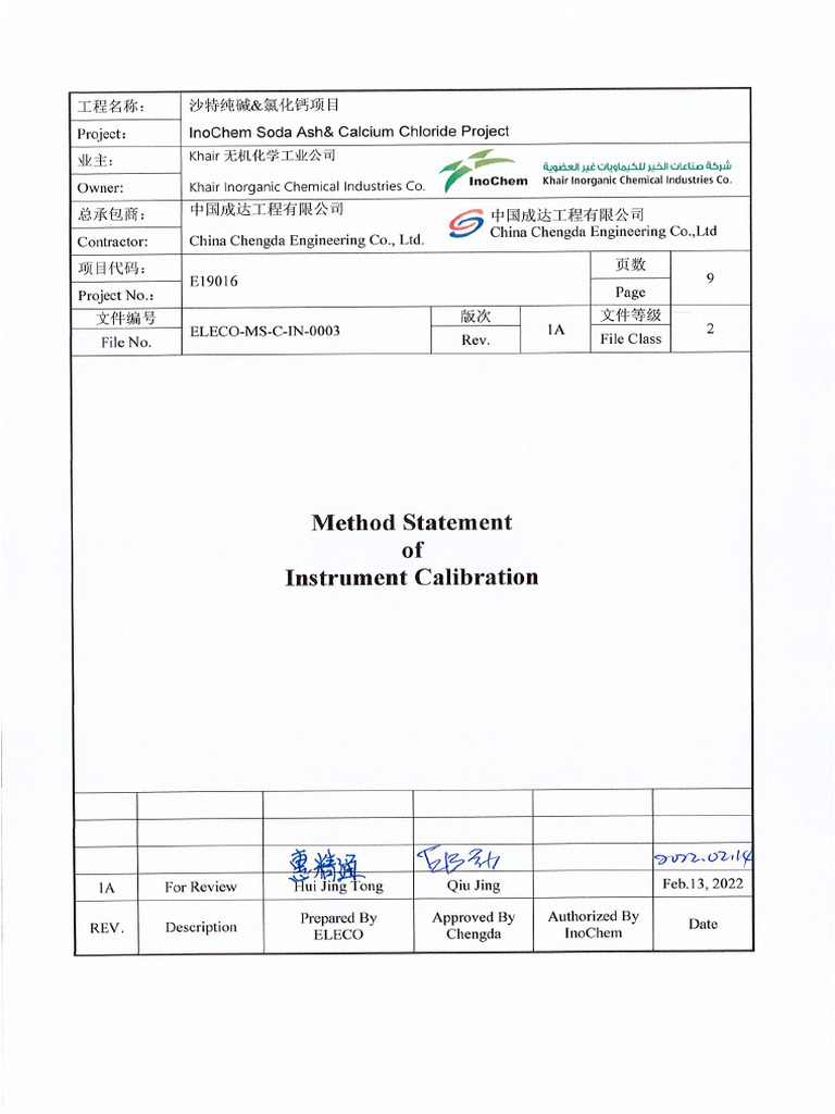 Instrument Calibration Method Statement | PDF | Calibration | Pressure ...
