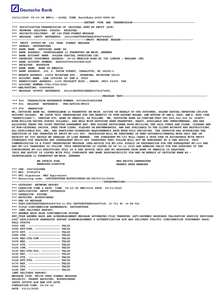 SWIFT MT199 Notification for Funds Transfer | PDF | Computing | Banking