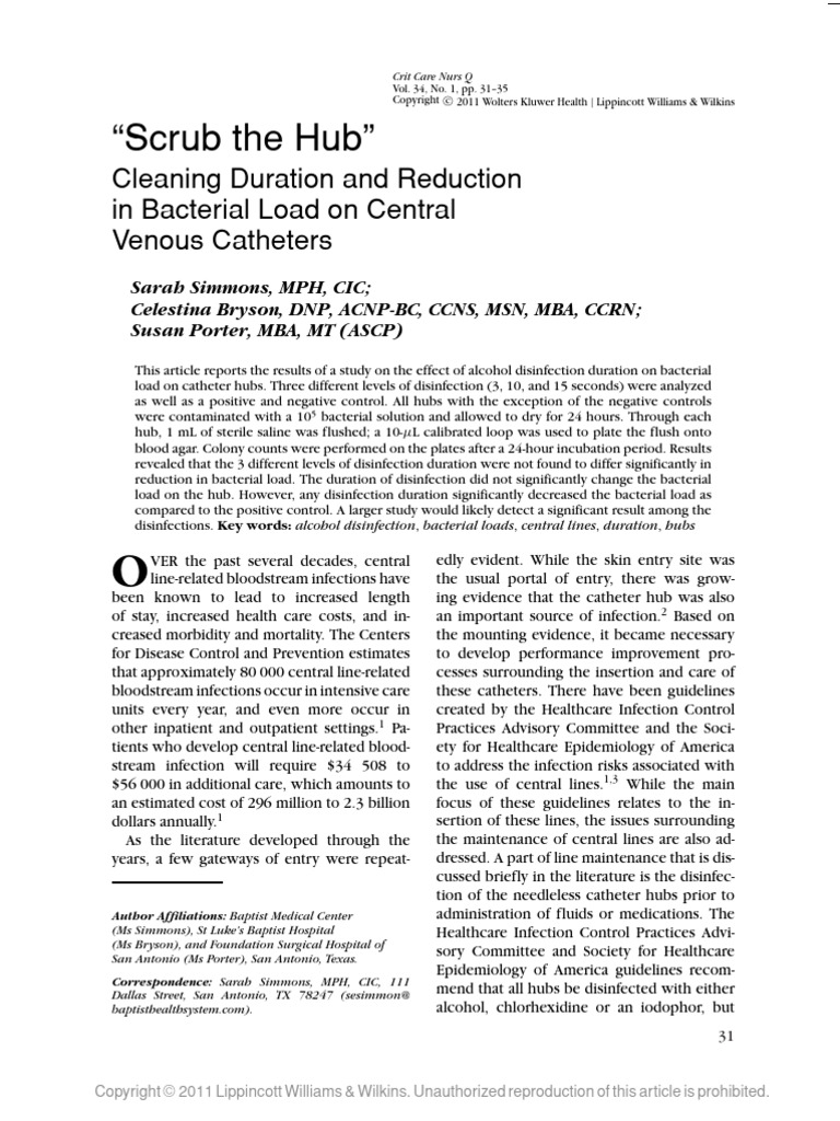 Scrub Duration Impact on Catheter Hubs | PDF | Clinical Medicine ...