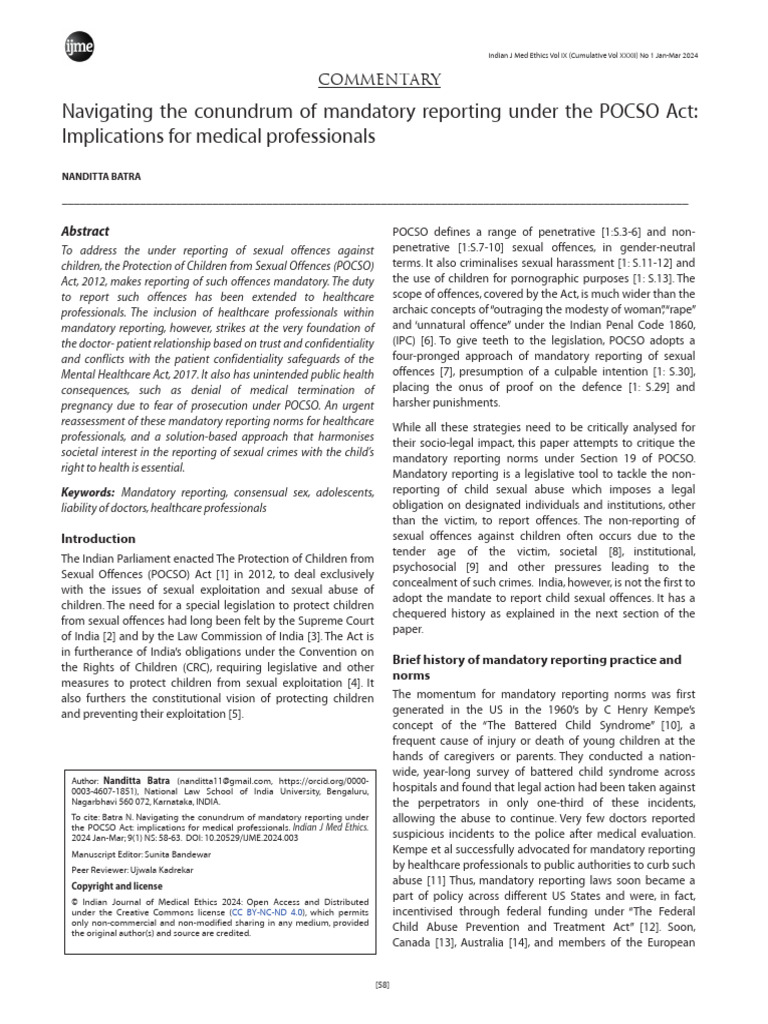 Navigating the Conundrum of Mandatory Reporting Under the POCSO A | PDF ...