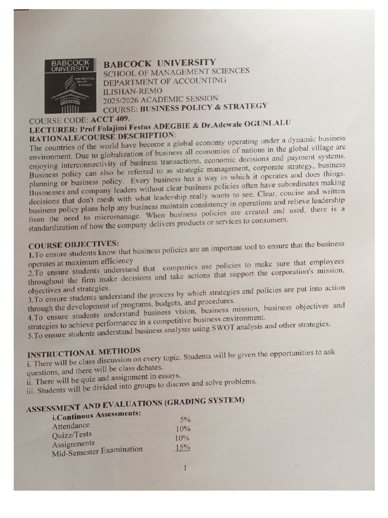 Business Policy Lecture 1&2 | PDF
