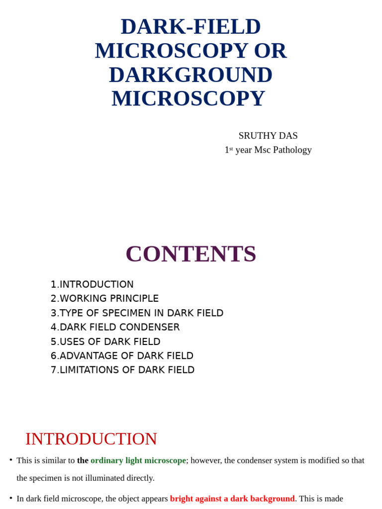 Dark Field Microscopy Overview | PDF | Microscopy | Microscope