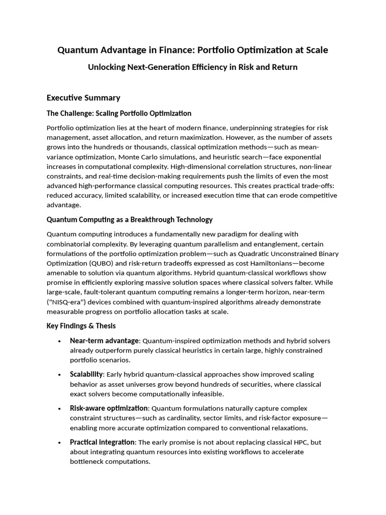 Quantum Advantage in Portfolio Optimization | PDF | Quantum Computing ...