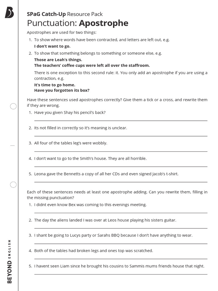 Apostrophe Usage Guide for SPaG | PDF | Punctuation | Orthography