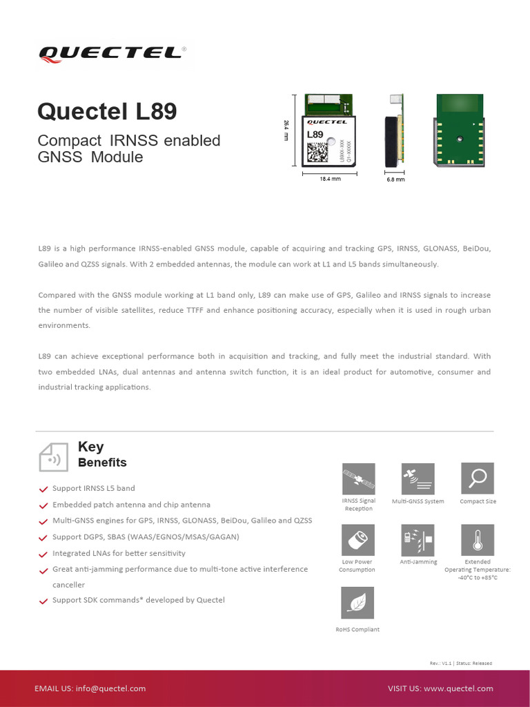 Quectel L89: Compact Multi-GNSS Module | PDF | Wireless | Navigation