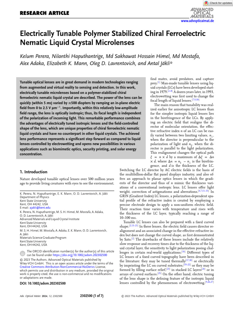 Electrically Tunable Liquid Crystal Microlenses | PDF | Liquid Crystal ...