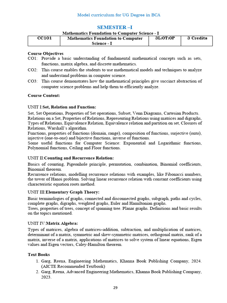 BCA Curriculum: Mathematics & Problem Solving | PDF | Function ...