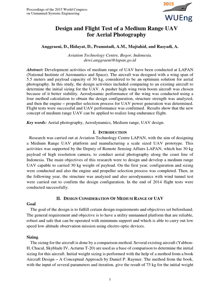 Medium Range UAV Design for Aerial Photography | PDF | Unmanned Aerial ...